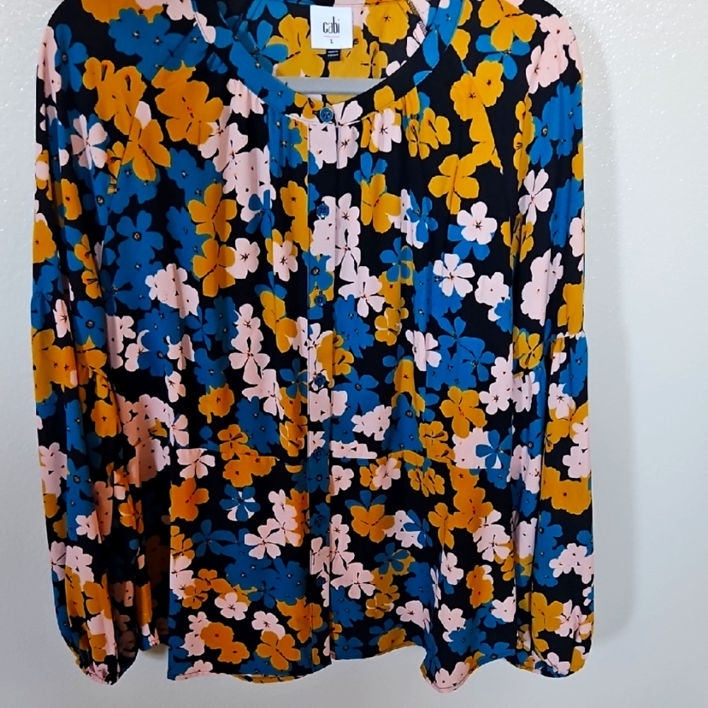 CAbi Floral Blouse - Blue, Orange, Pink